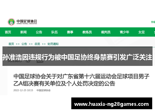 孙准浩因违规行为被中国足协终身禁赛引发广泛关注
